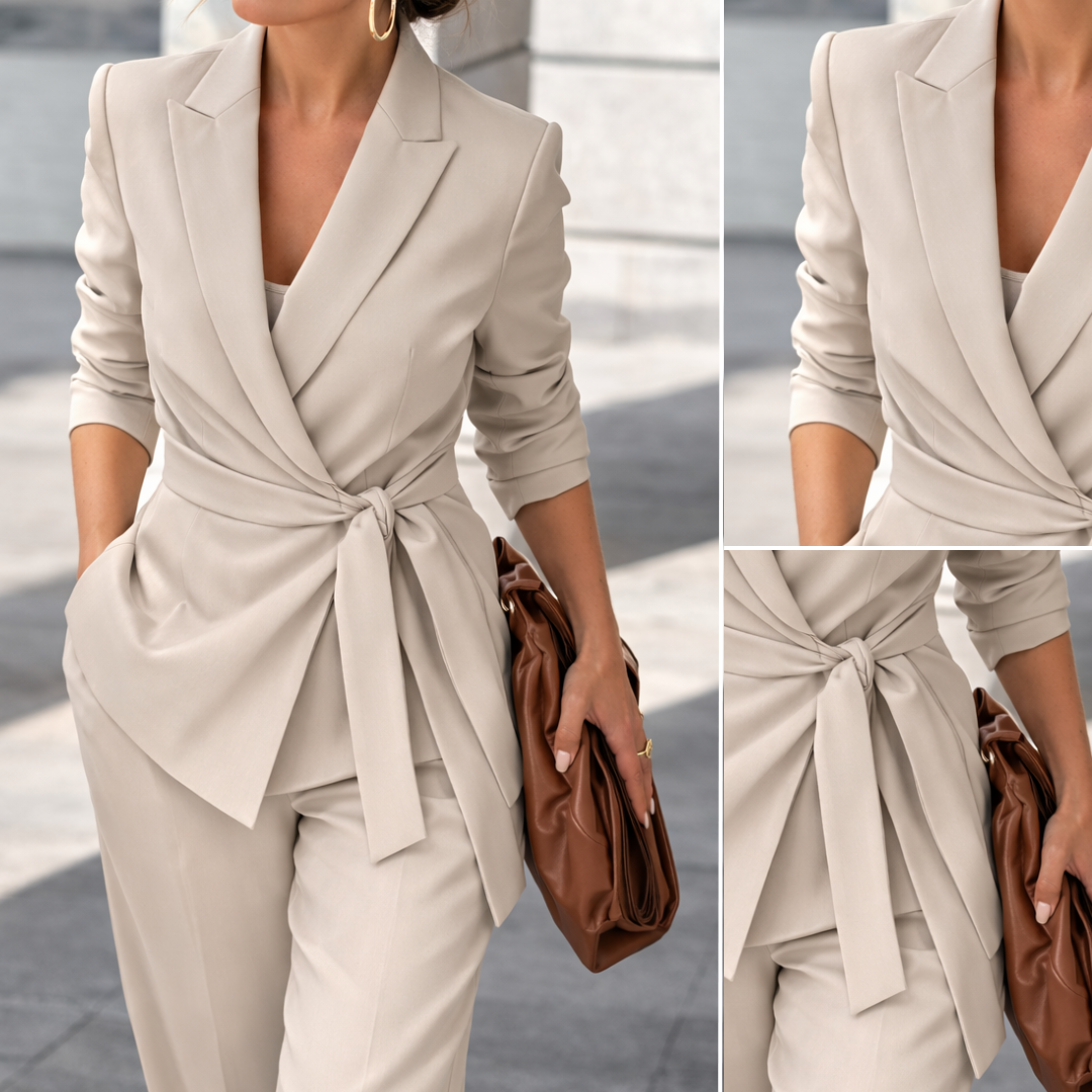 Tailleur Femme Pantalon et Veste Ceinturée