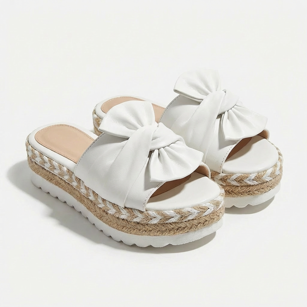 Mules à Plateforme avec Noeud Décoratif et Bout Ouvert pour Femme