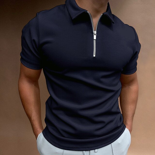 Herre kortærmet polo — lynlås — slim fit — hverdagsbrug
