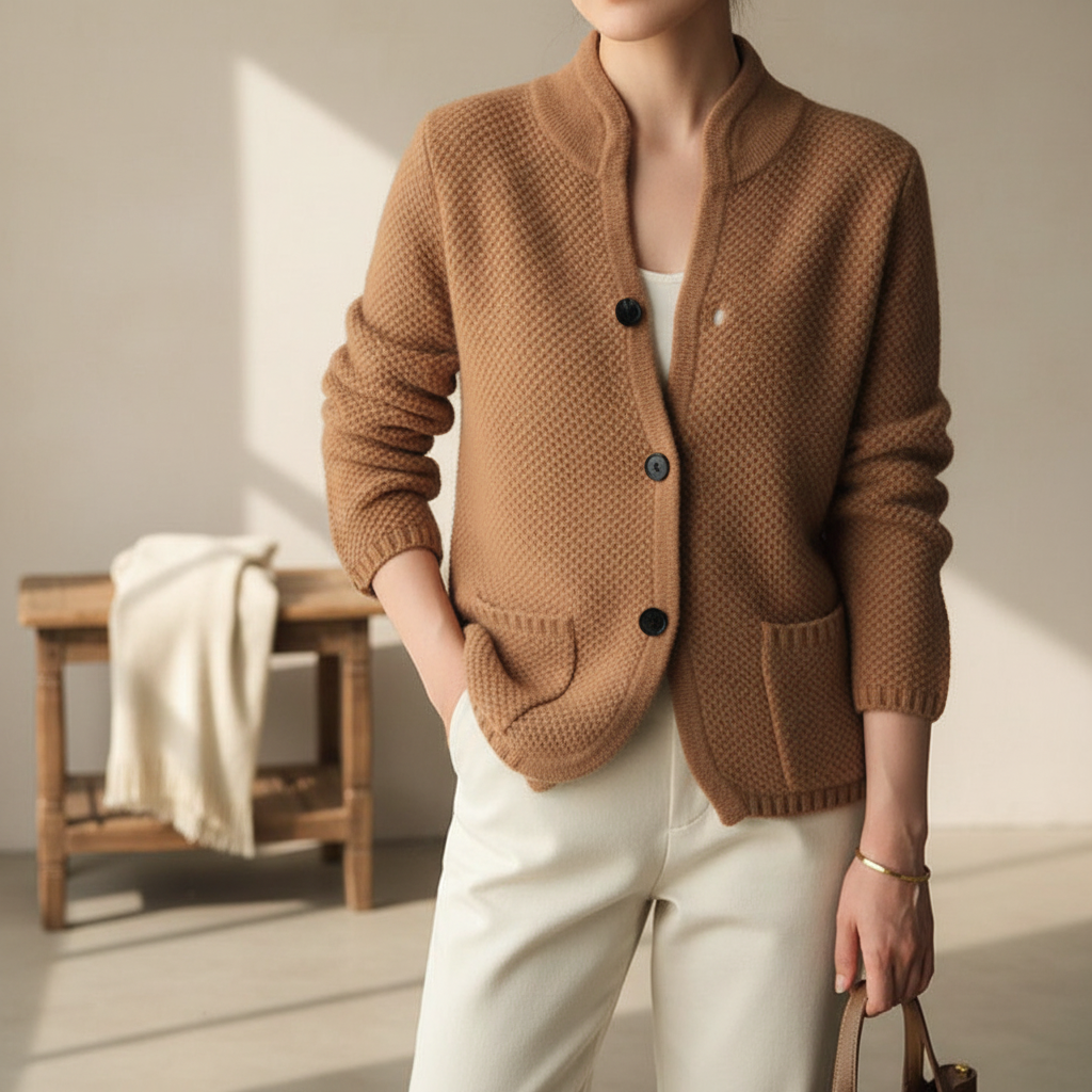 Cárdigan femenino diario de punto con botones, cuello alto, elegante y cómodo