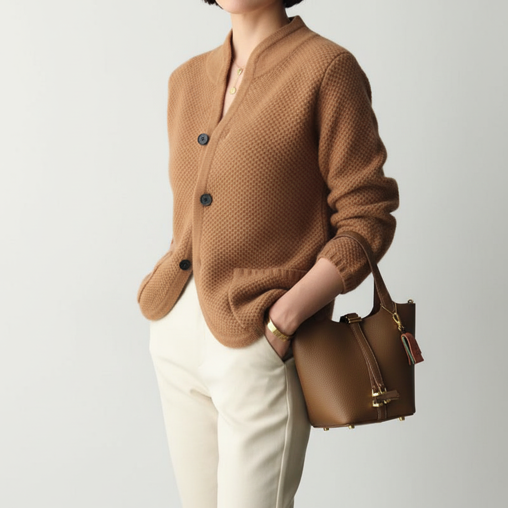 Cárdigan femenino diario de punto con botones, cuello alto, elegante y cómodo