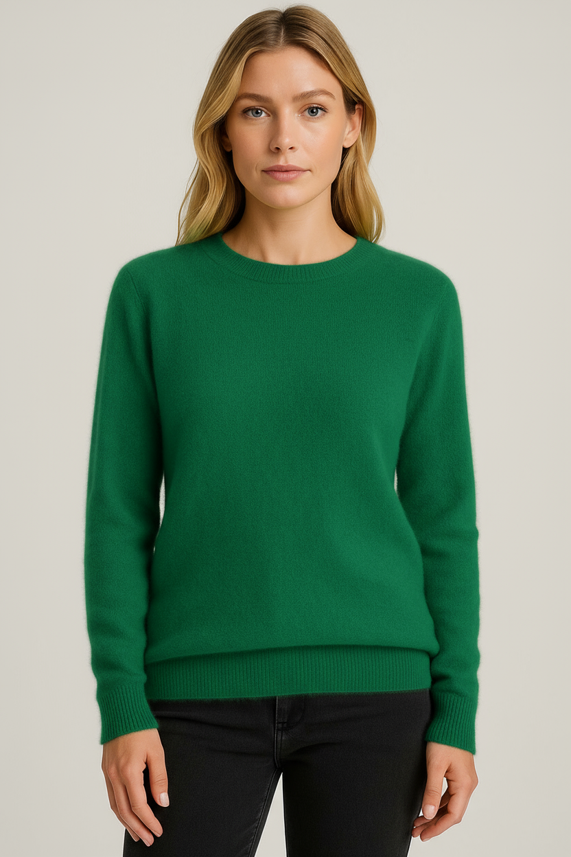 Women's Everyday Pure Cashmere Sweater Round Neck Loose Fit Ribbed Hems Comfortable