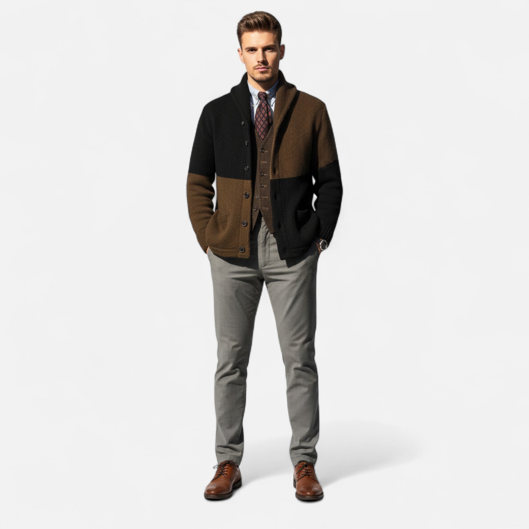 Velclairemode | Men's Elegant Button-Down Knit Cardigan for Autumn and Spring
