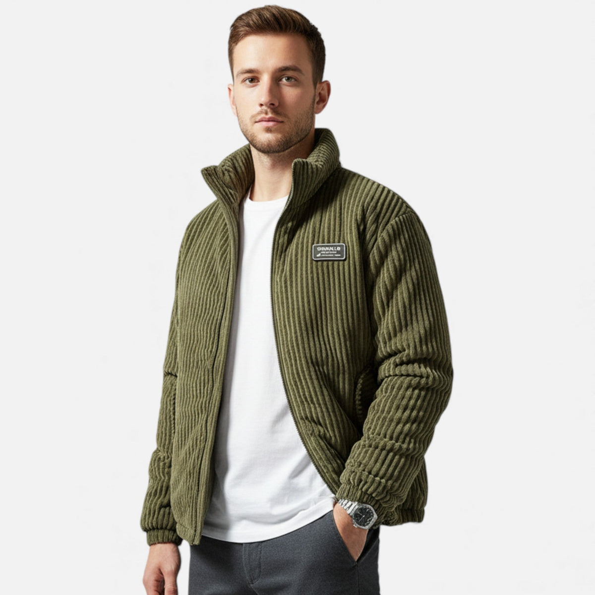 Homme Parka en Velours Côtelé Quotidien Col Montant Matelassée Poches Pratiques
