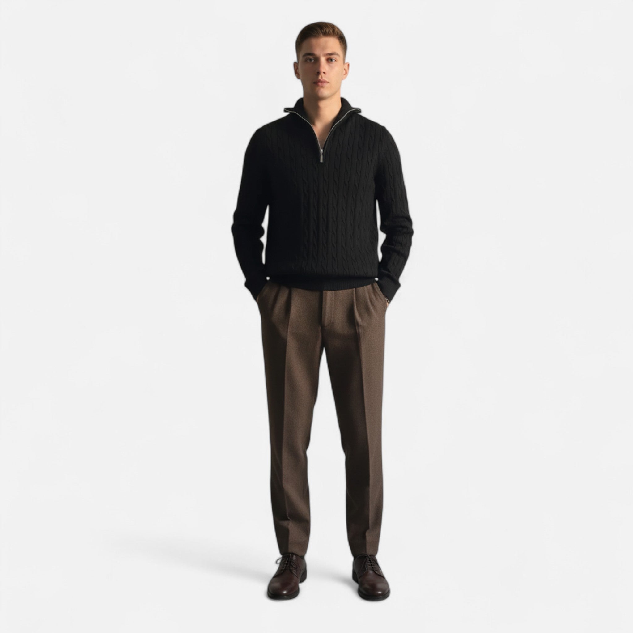 Velclairemode | Men's Half-Zip Solid Knit Sweater for Fall-Winter