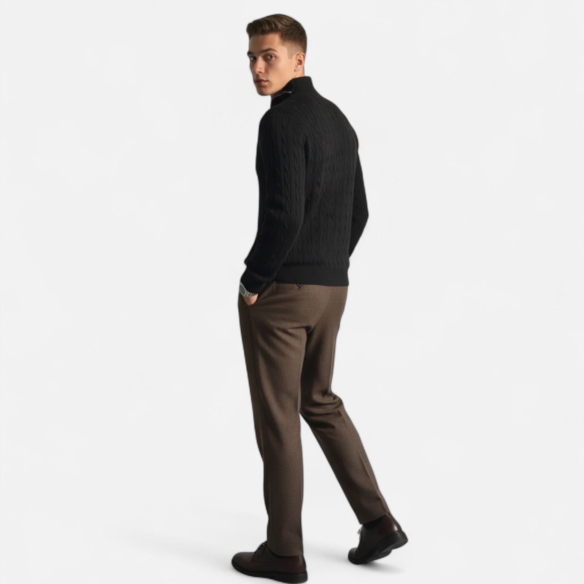 Velclairemode | Men's Half-Zip Solid Knit Sweater for Fall-Winter