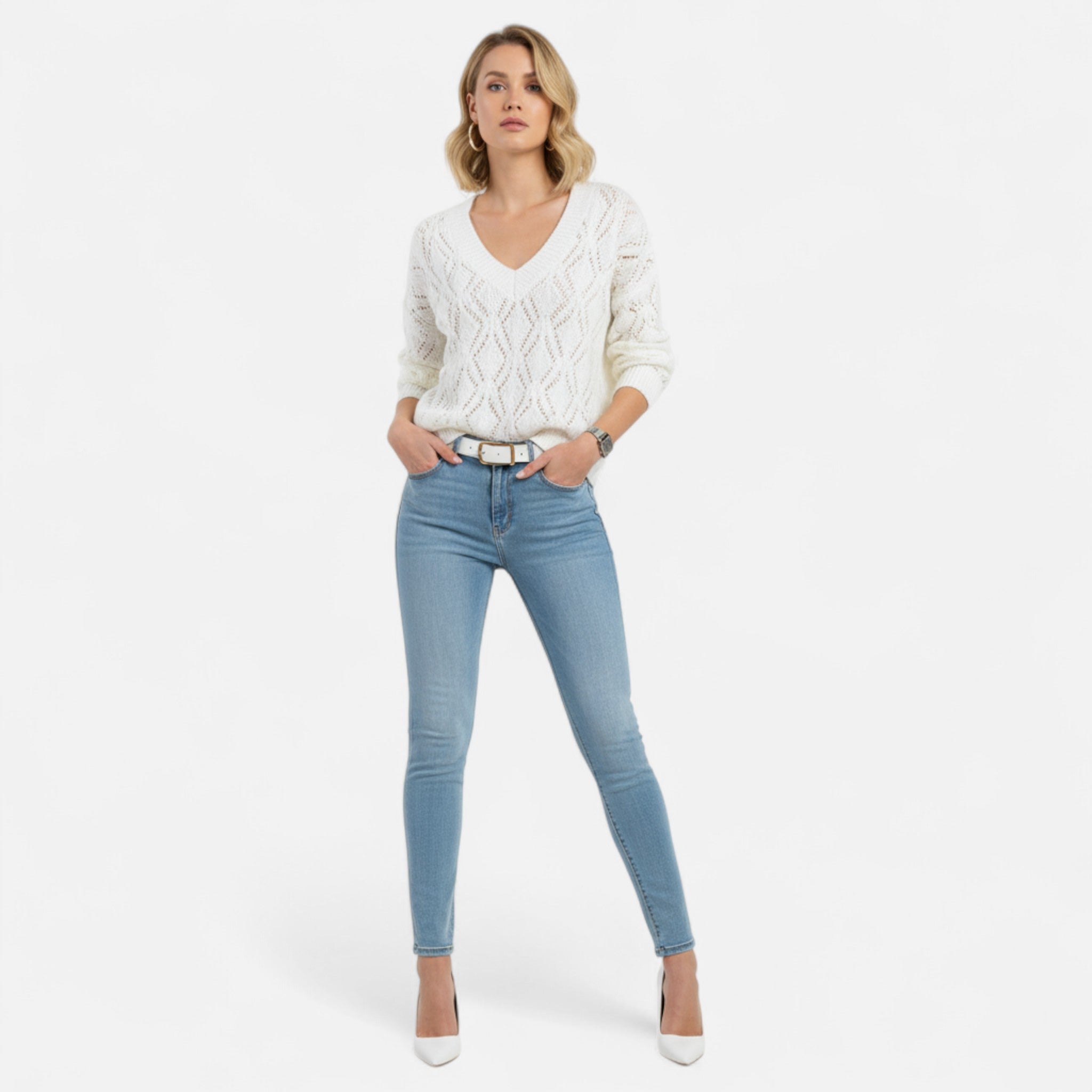 Velclairemode | Women's Loose V-Neck Sweater Fall-Winter