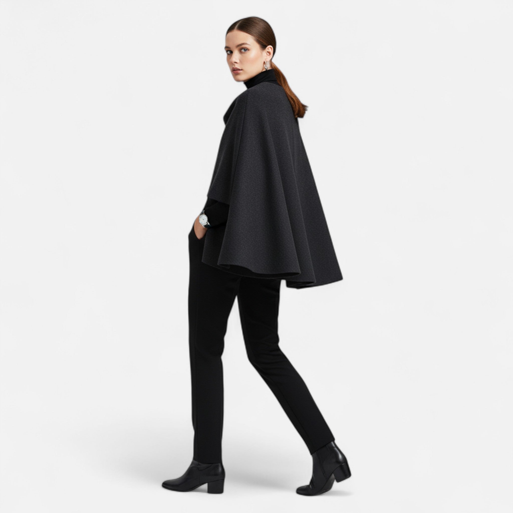 Velclairemode | Women's Mid-Season Jacket with Asymmetrical Scarf
