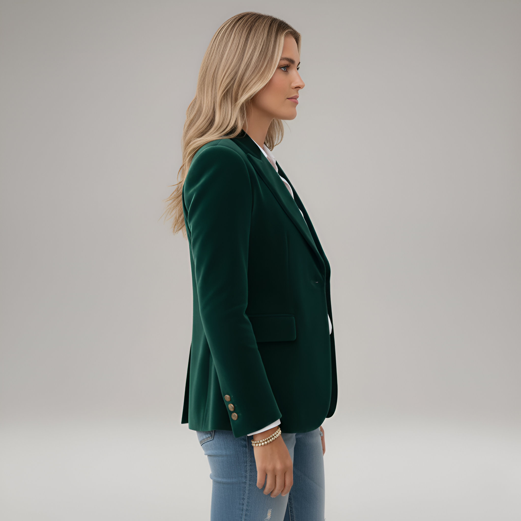Blazer cintré en velours pour femme avec col tailleur et bouton unique