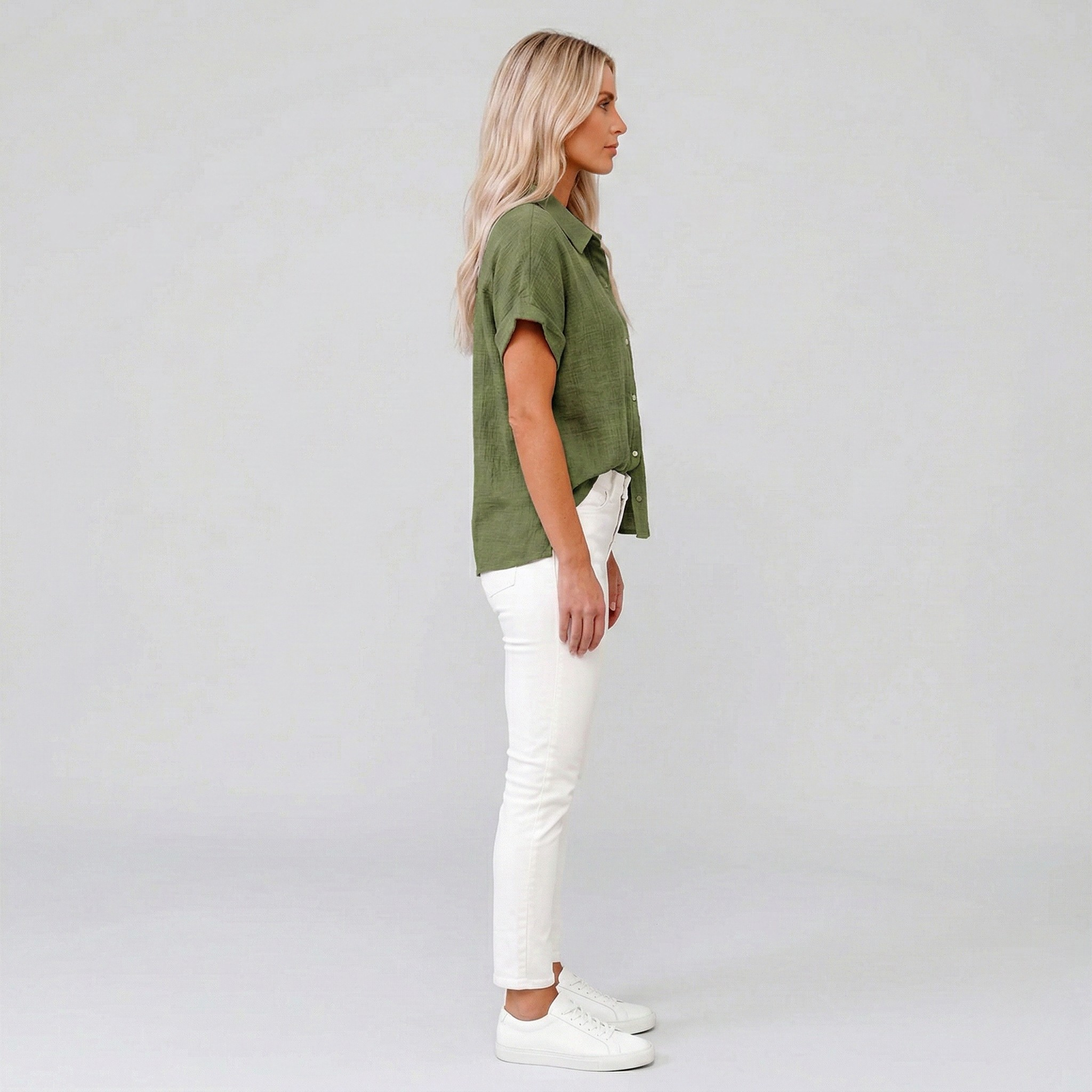 Chemisier en Lin pour Femme à Manches Courtes Coupe Ample et Boutonnée