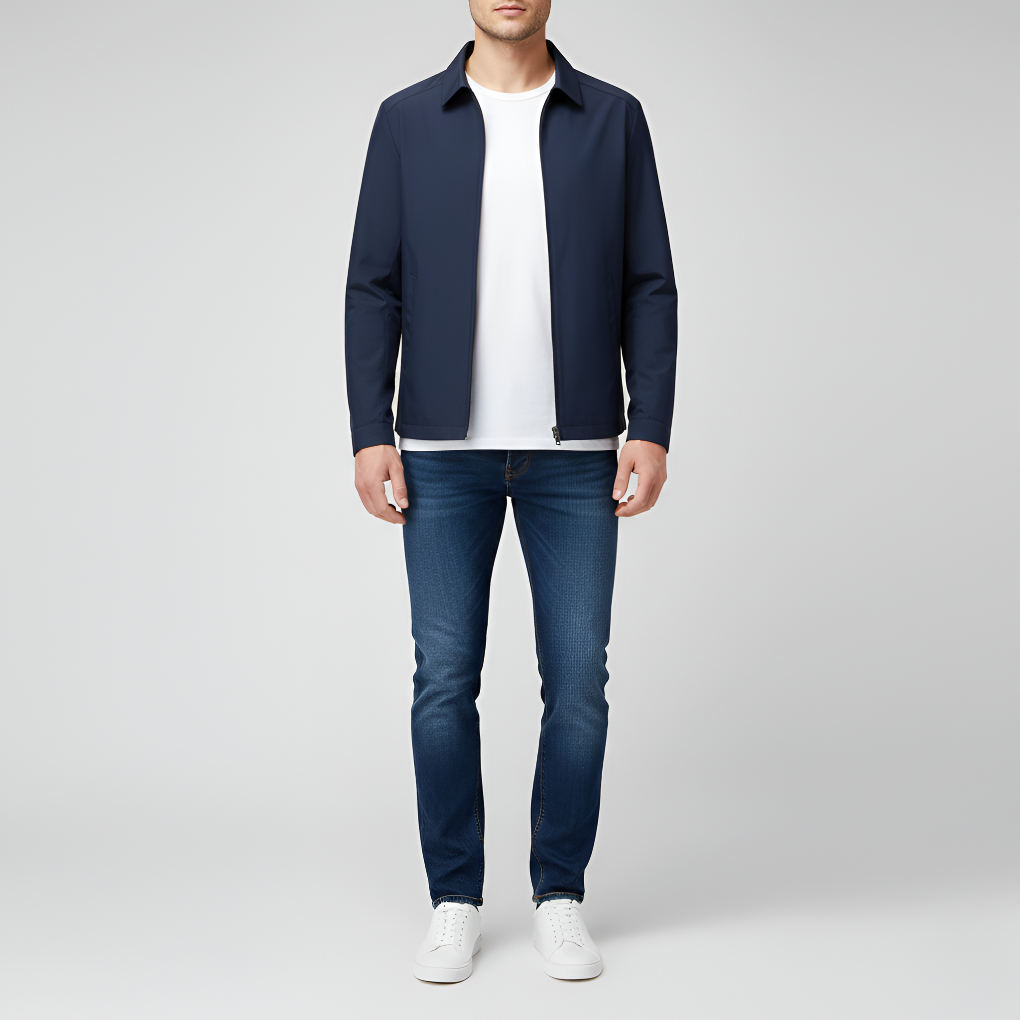 Veste Légère pour Homme avec Fermeture Éclair et Col Rabattu en Polyester