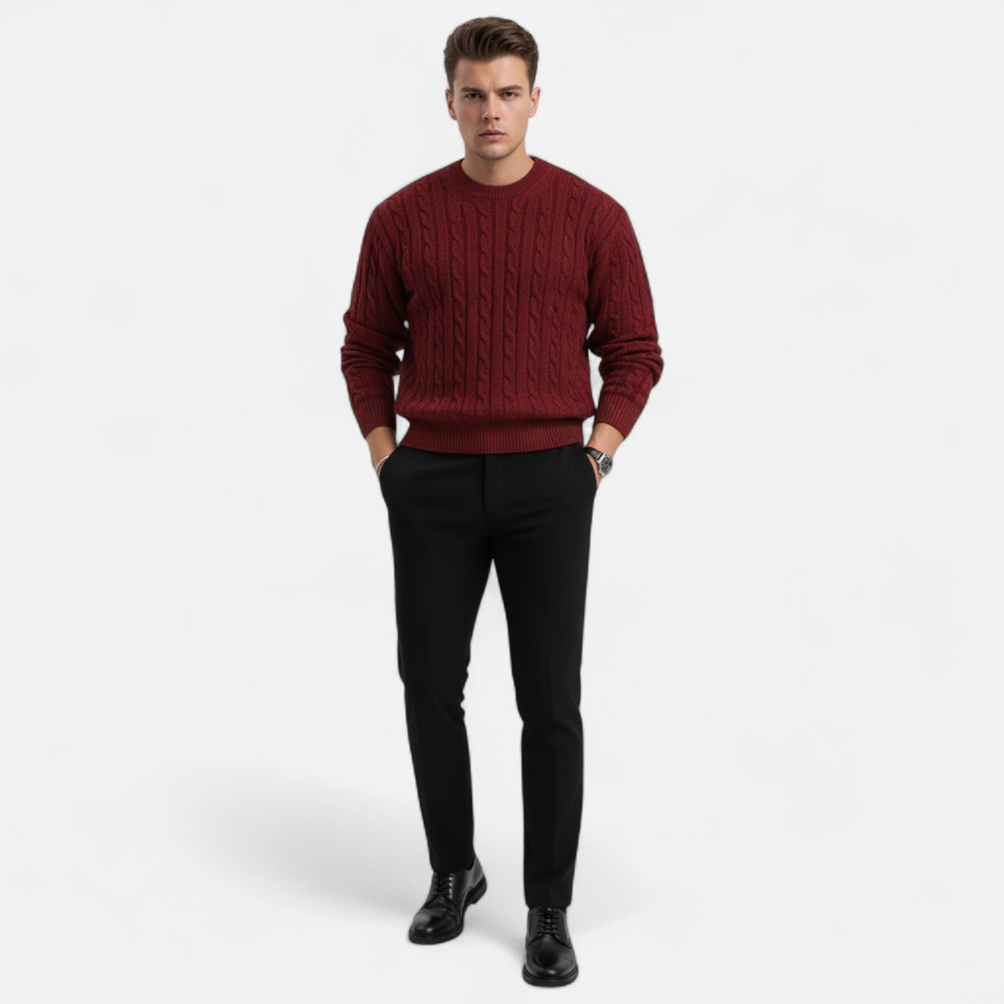 Velclairemode | Men's Round Neck Solid Knit Sweater Fall-Winter