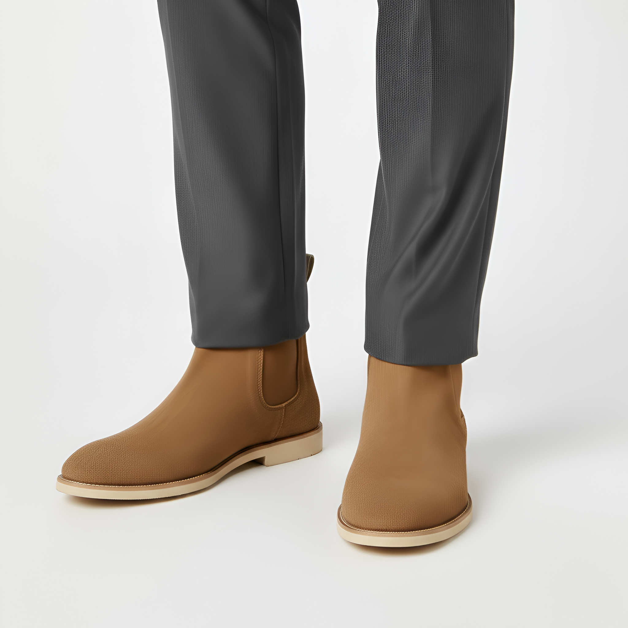 Bottines Chelsea en Daim de Vachette à Bout Pointu et Semelle en Caoutchouc pour Homme