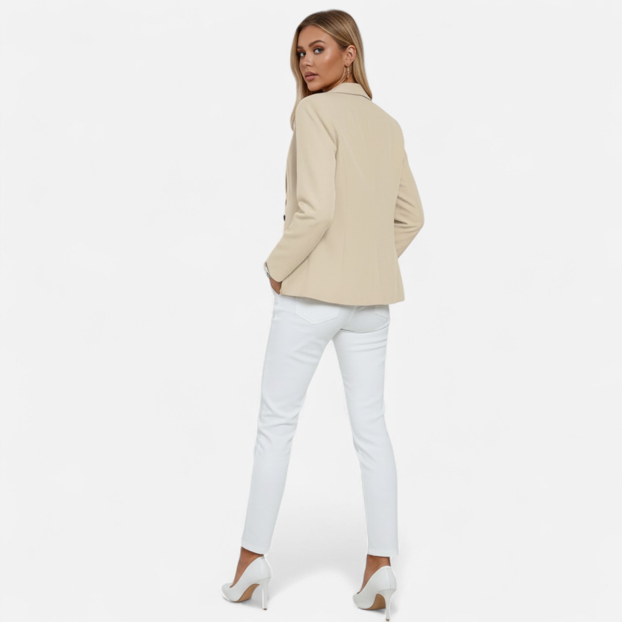 Velclairemode | Women's Elegant Buttoned Lapel Collar Blazer