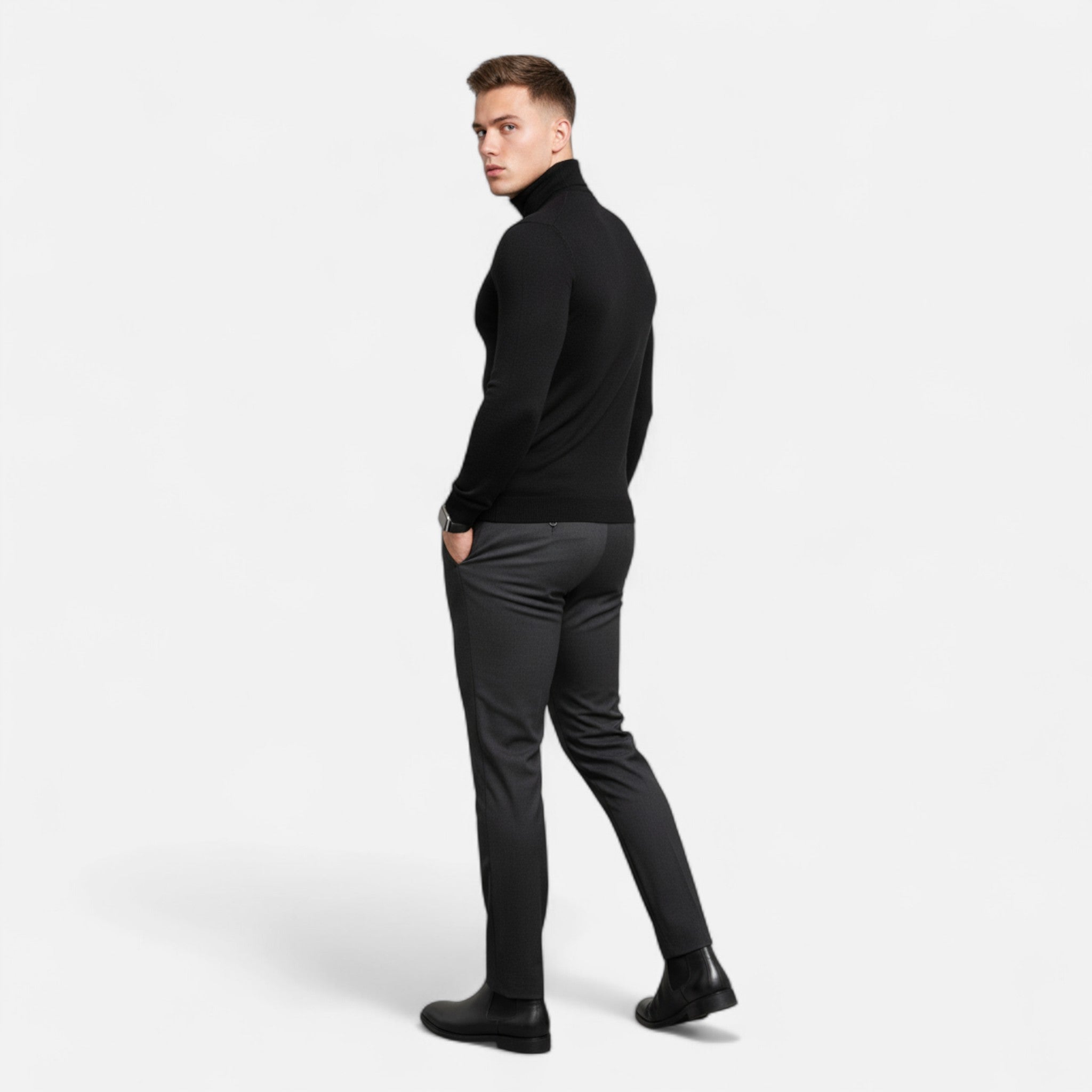 Velclairemode | Men's High Neck Solid Knit Sweater Fall-Winter