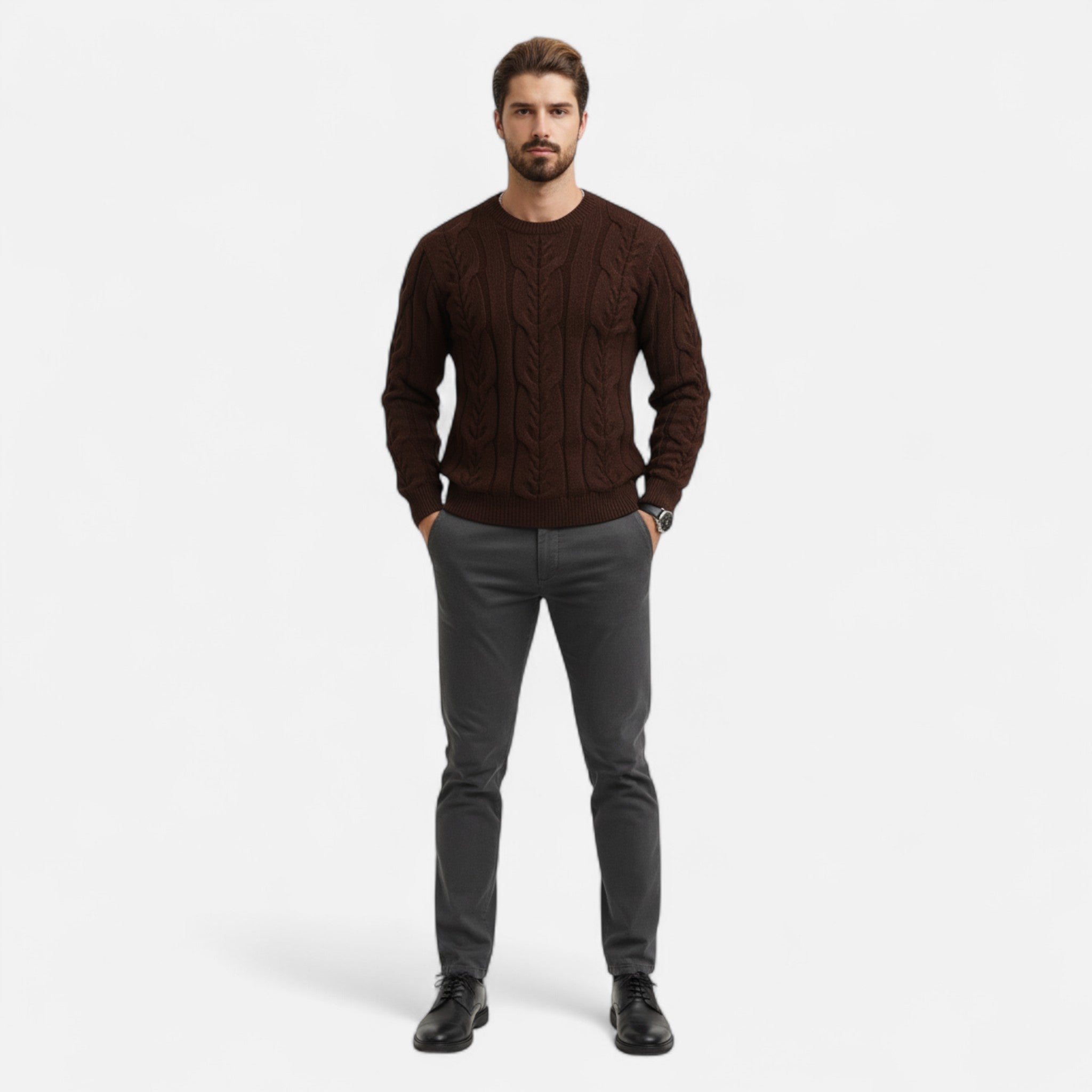 Velclairemode | Men's Striped Round Neck Sweater Fall-Winter