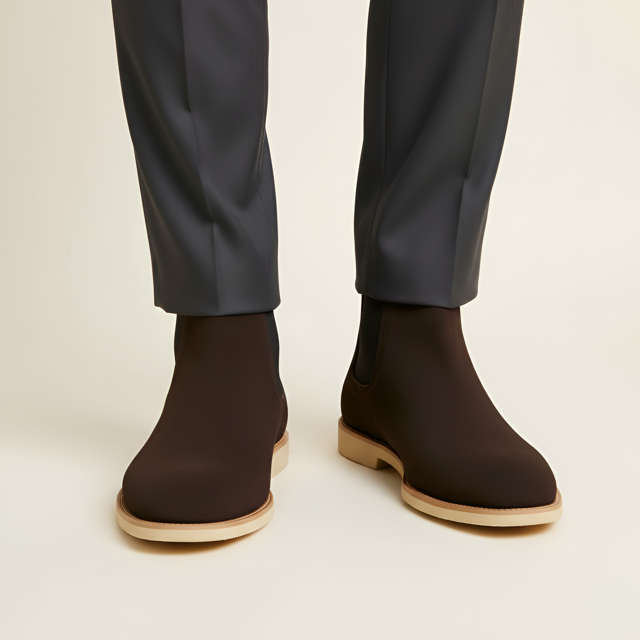 Bottines Chelsea en Daim de Vachette à Bout Pointu et Semelle en Caoutchouc pour Homme