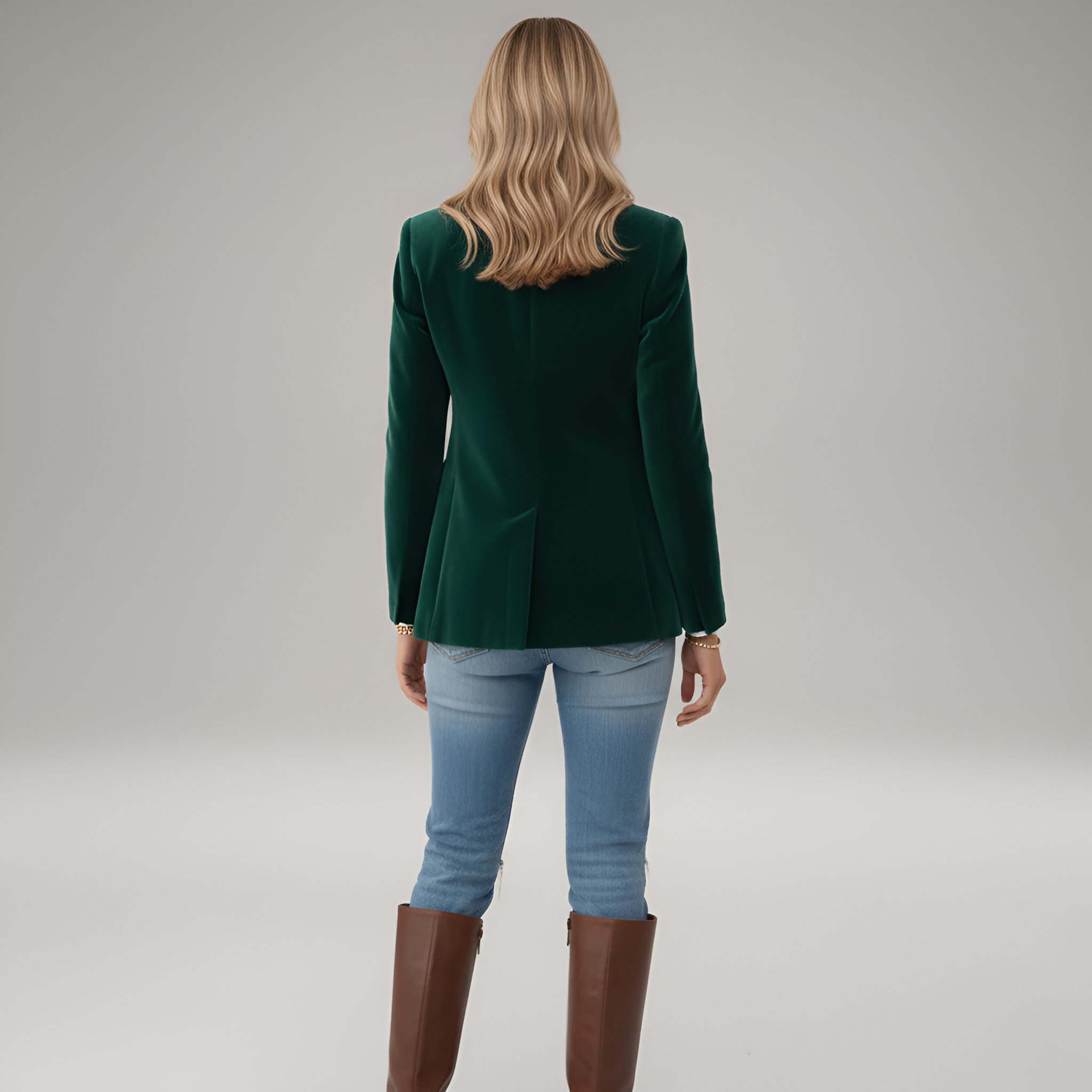 Blazer cintré en velours pour femme avec col tailleur et bouton unique