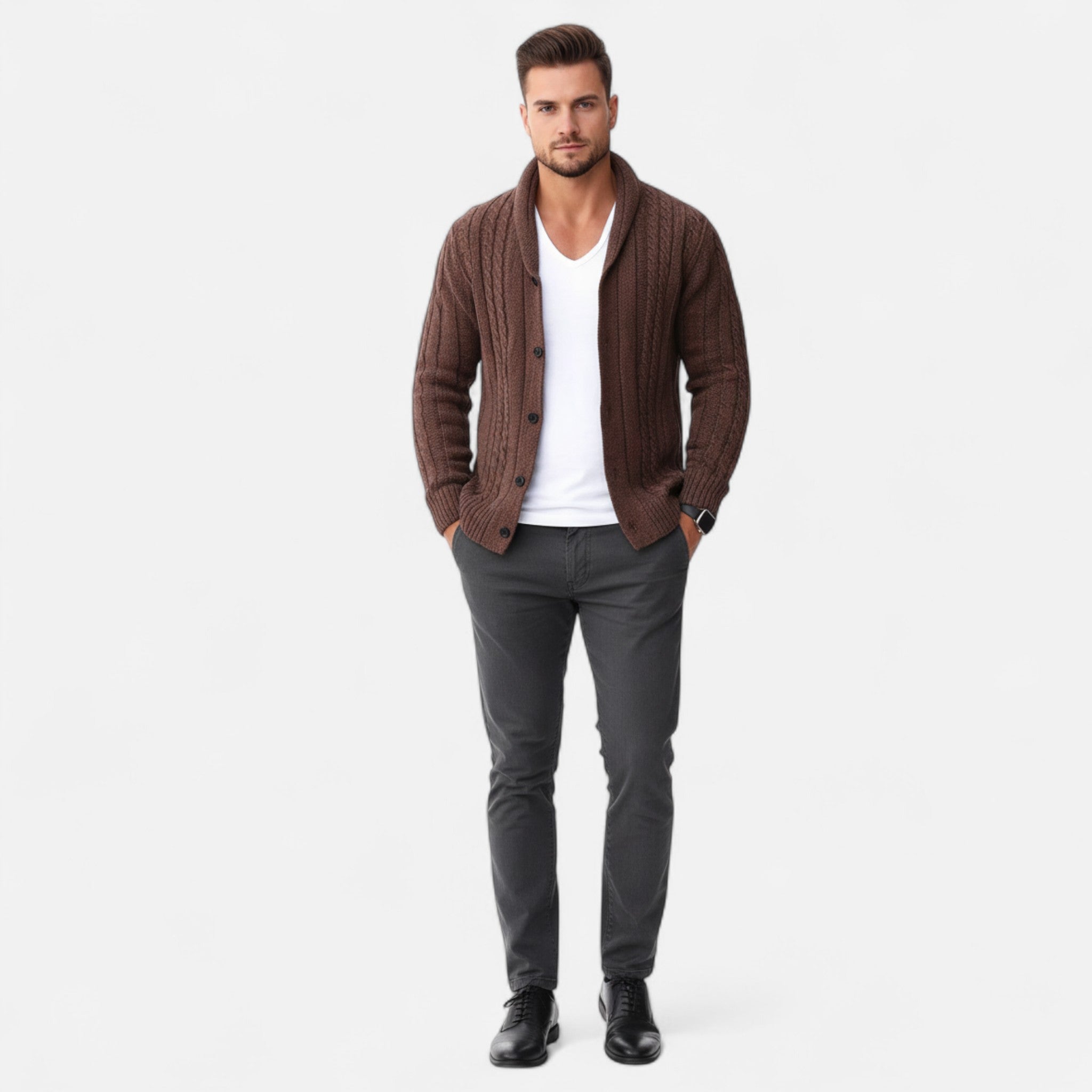 Velclairemode | Men's Cable Knit Cardigan Winter Elegance