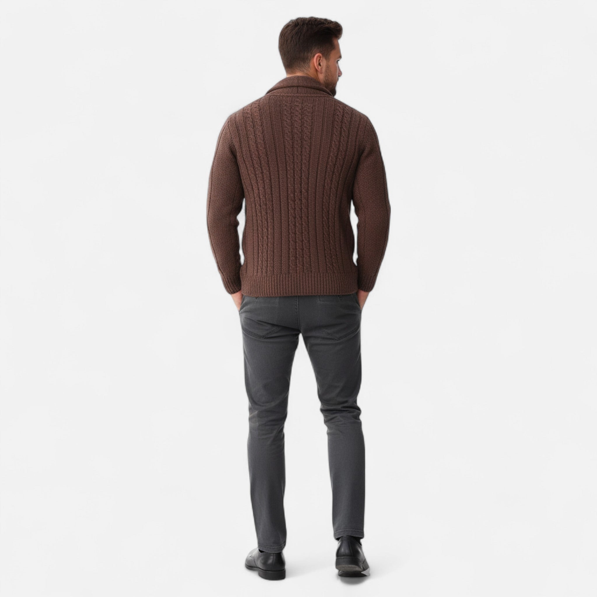 Velclairemode | Men's Cable Knit Cardigan Winter Elegance