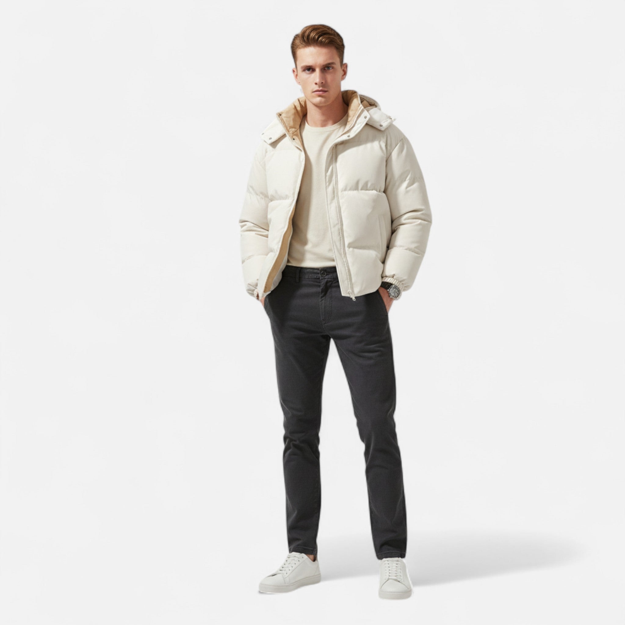 Velclairemode | Men's Windproof Jacket with Removable Hood