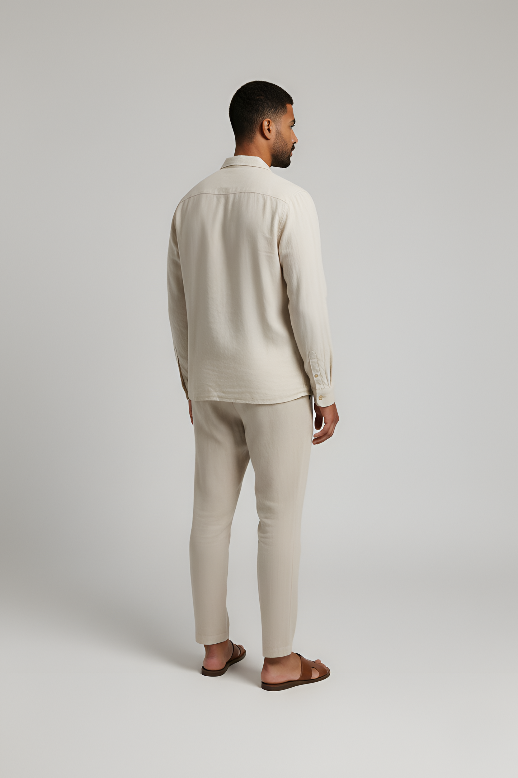 Ensemble Deux Pièces pour Homme avec Chemise à Col Crané et Pantalon à Taille Élastique