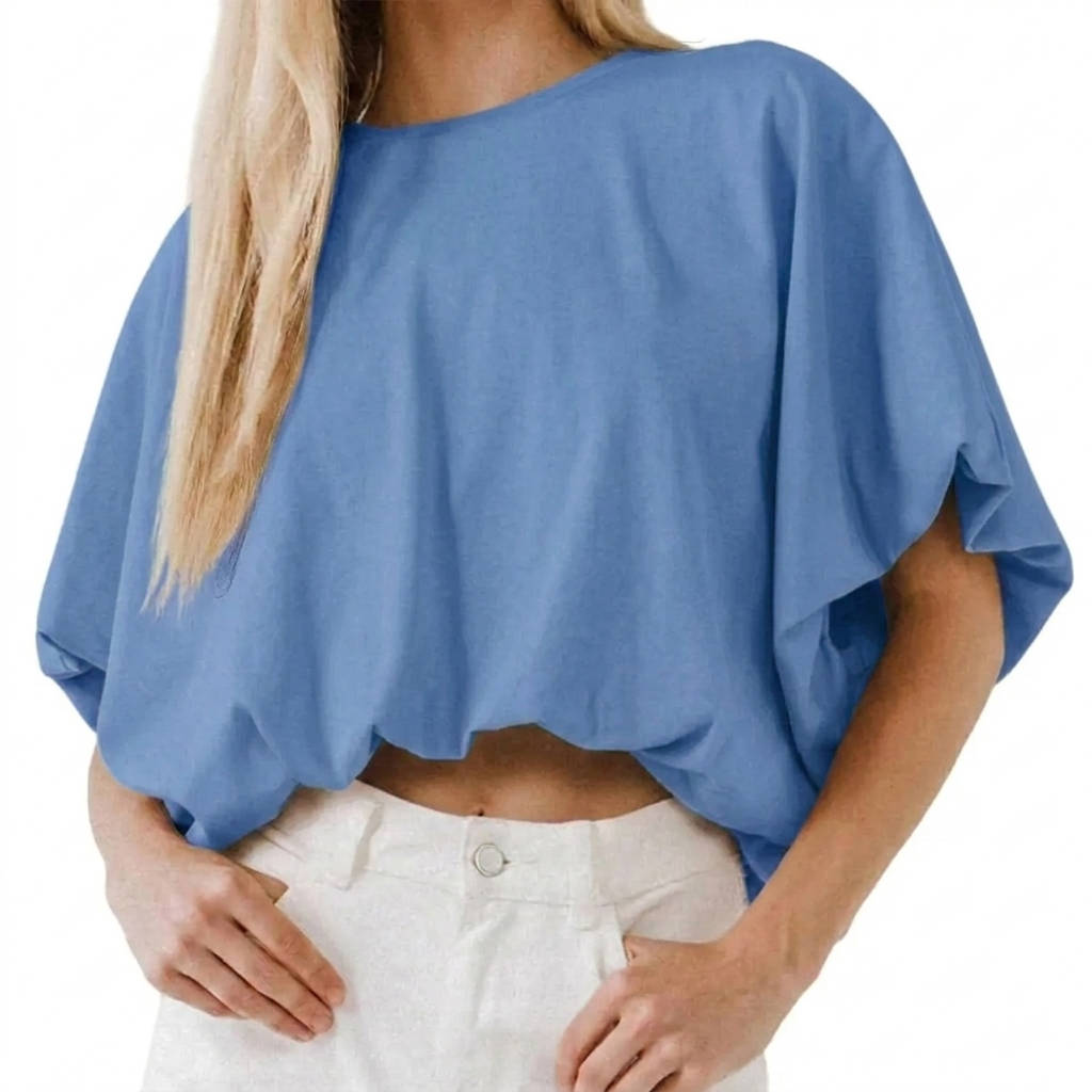 Top cropped feminino — mistura de algodão — mangas bufantes — verão