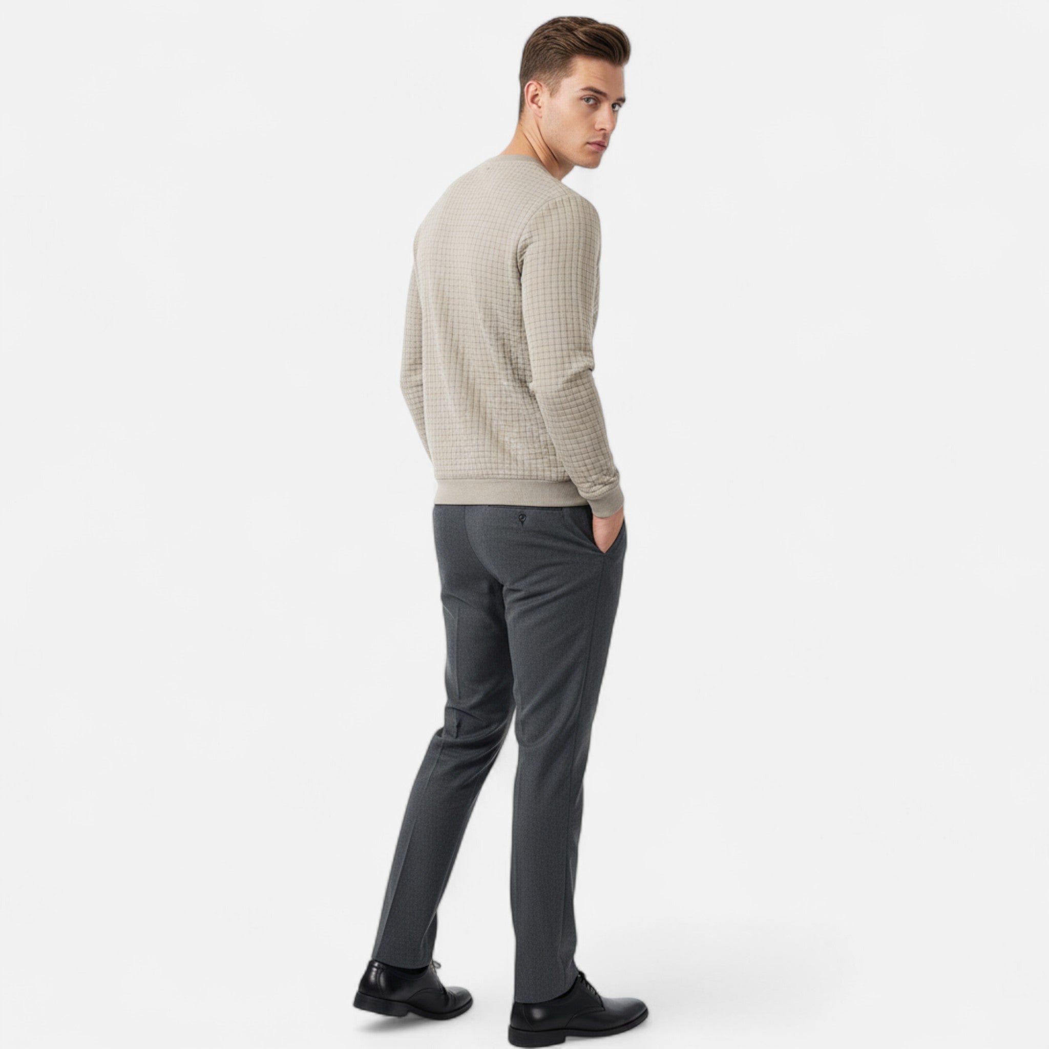 Velclairemode | Men's Plaid Pattern Round Neck Sweater for Fall-Winter