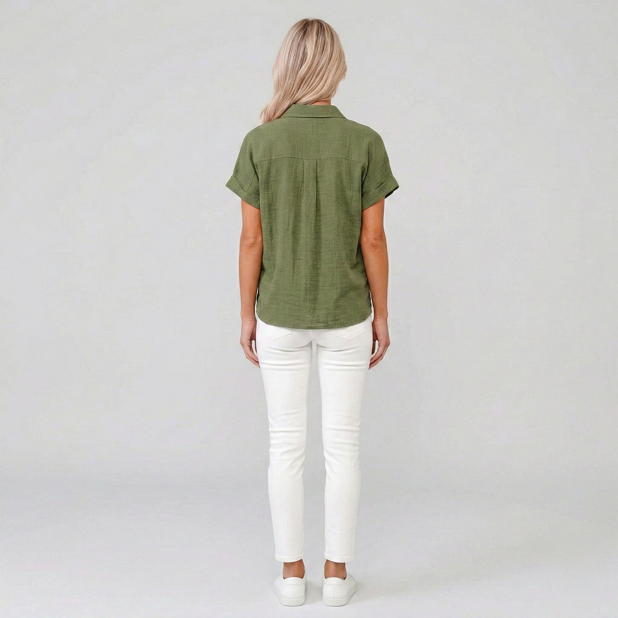 Chemisier en Lin pour Femme à Manches Courtes Coupe Ample et Boutonnée