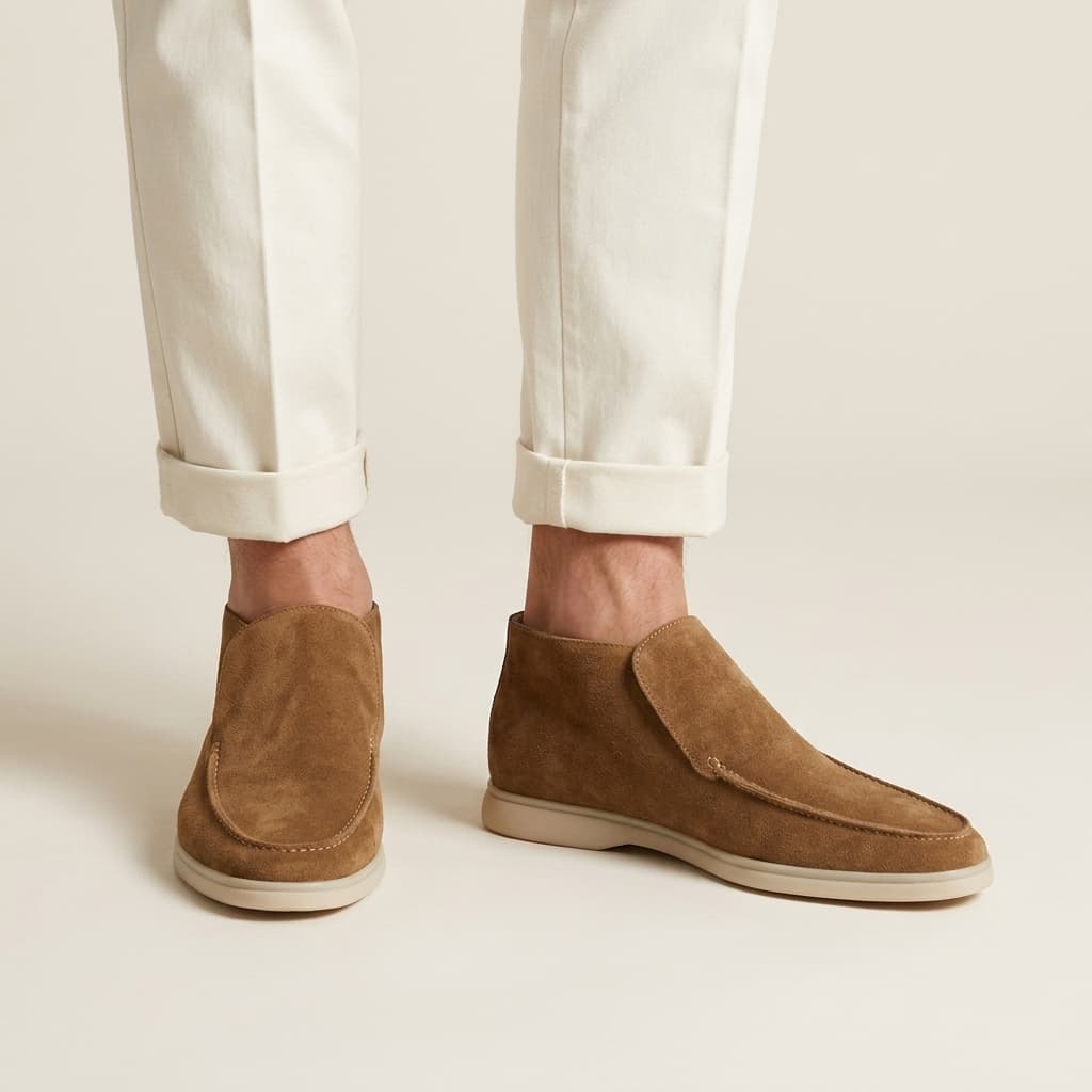 Mocasines altos de ante — botines slip-on para hombre — oficina y noche