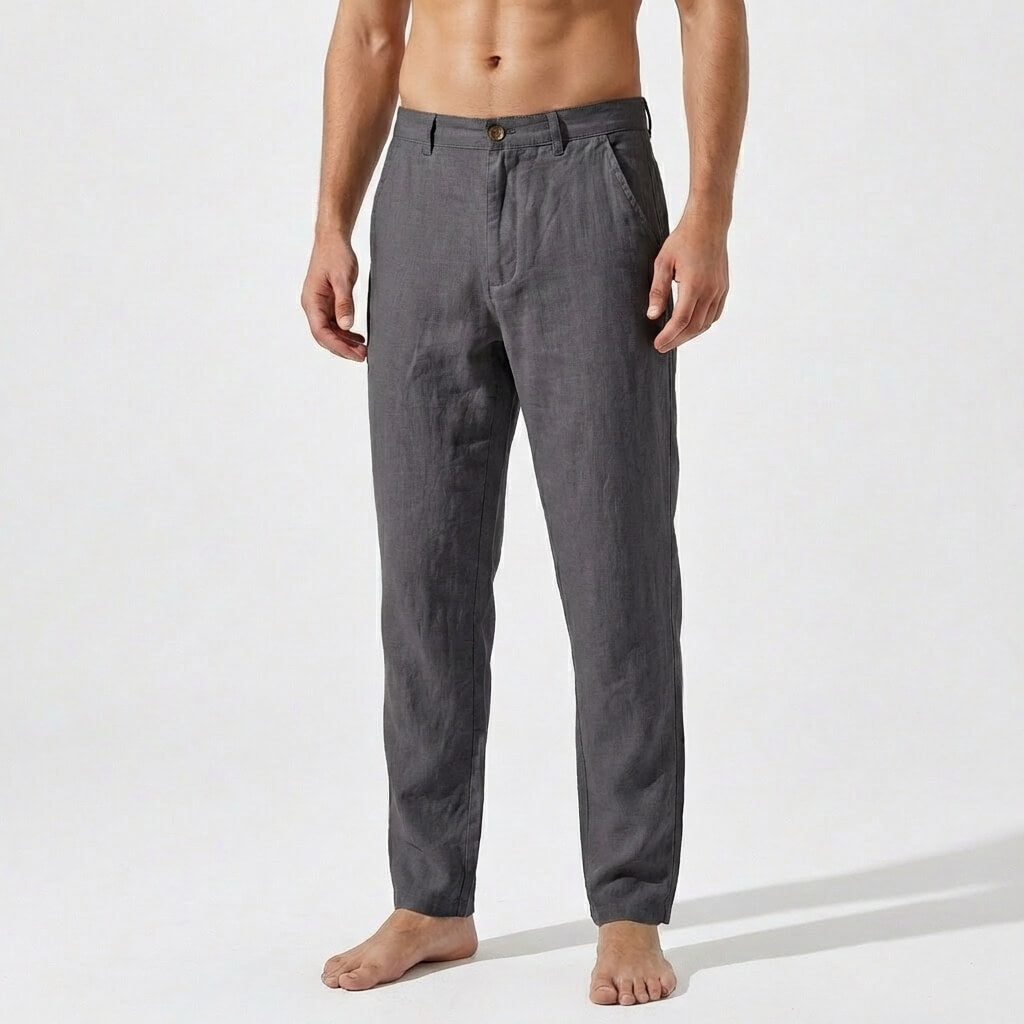 Pantalon en lin homme — coupe droite — tenue décontractée quotidienne