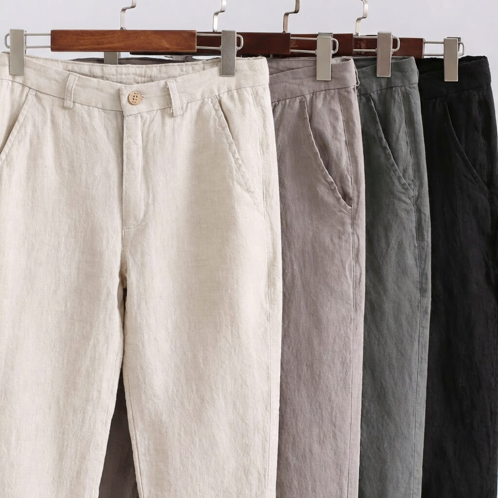 Pantalon en lin homme — coupe droite — tenue décontractée quotidienne