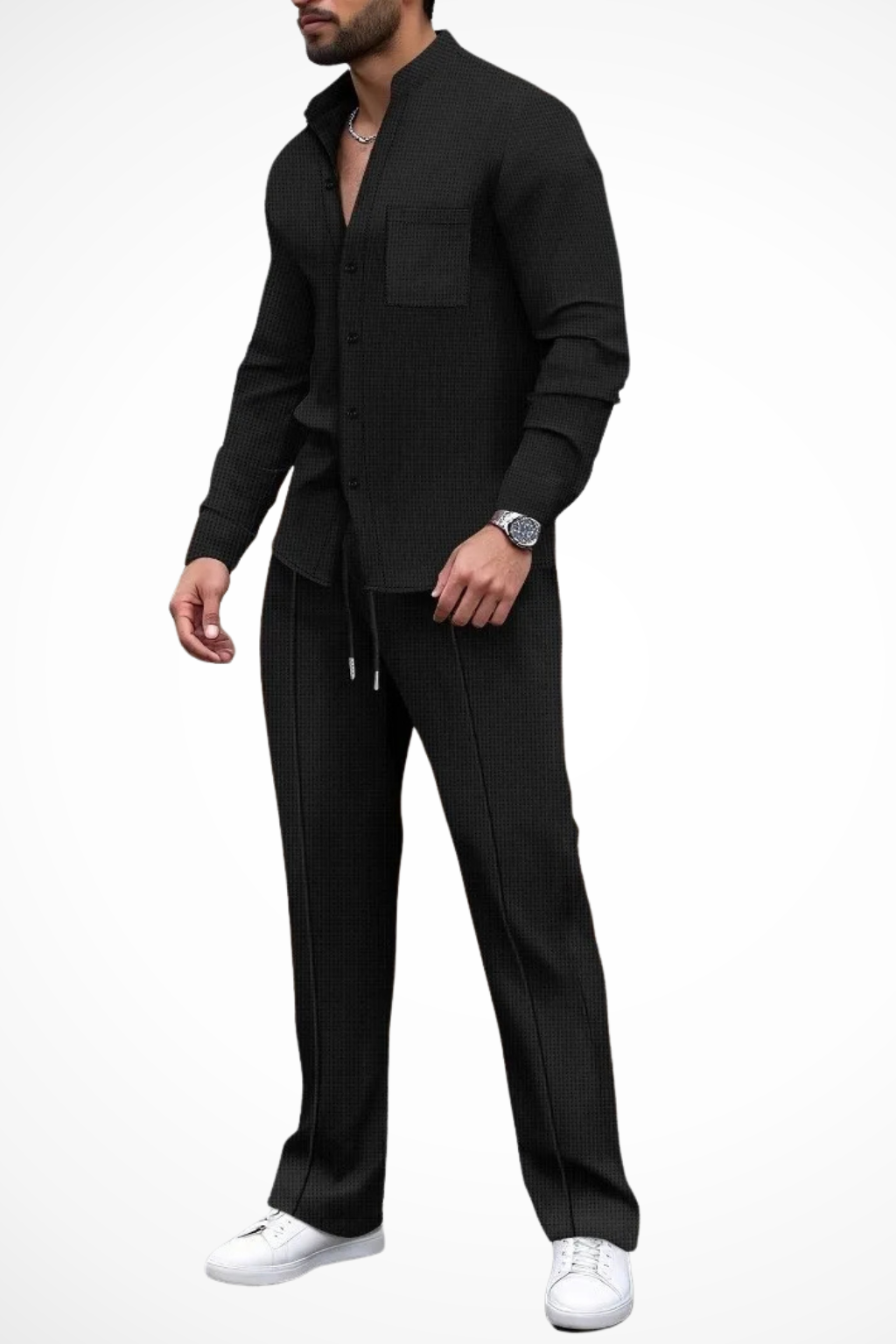 Ensemble 2 Pièces Homme avec Chemise à Col Officier et Pantalon à Cordon