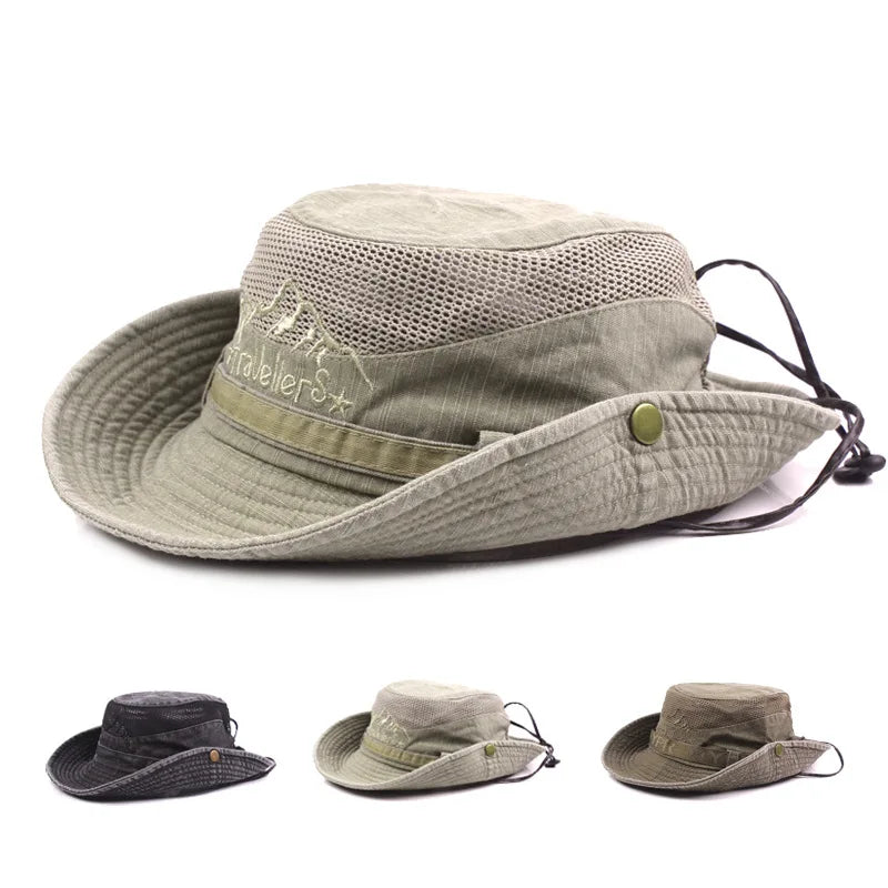 Bucket hat chapeau de soleil unisexe en coton avec maille aérée été