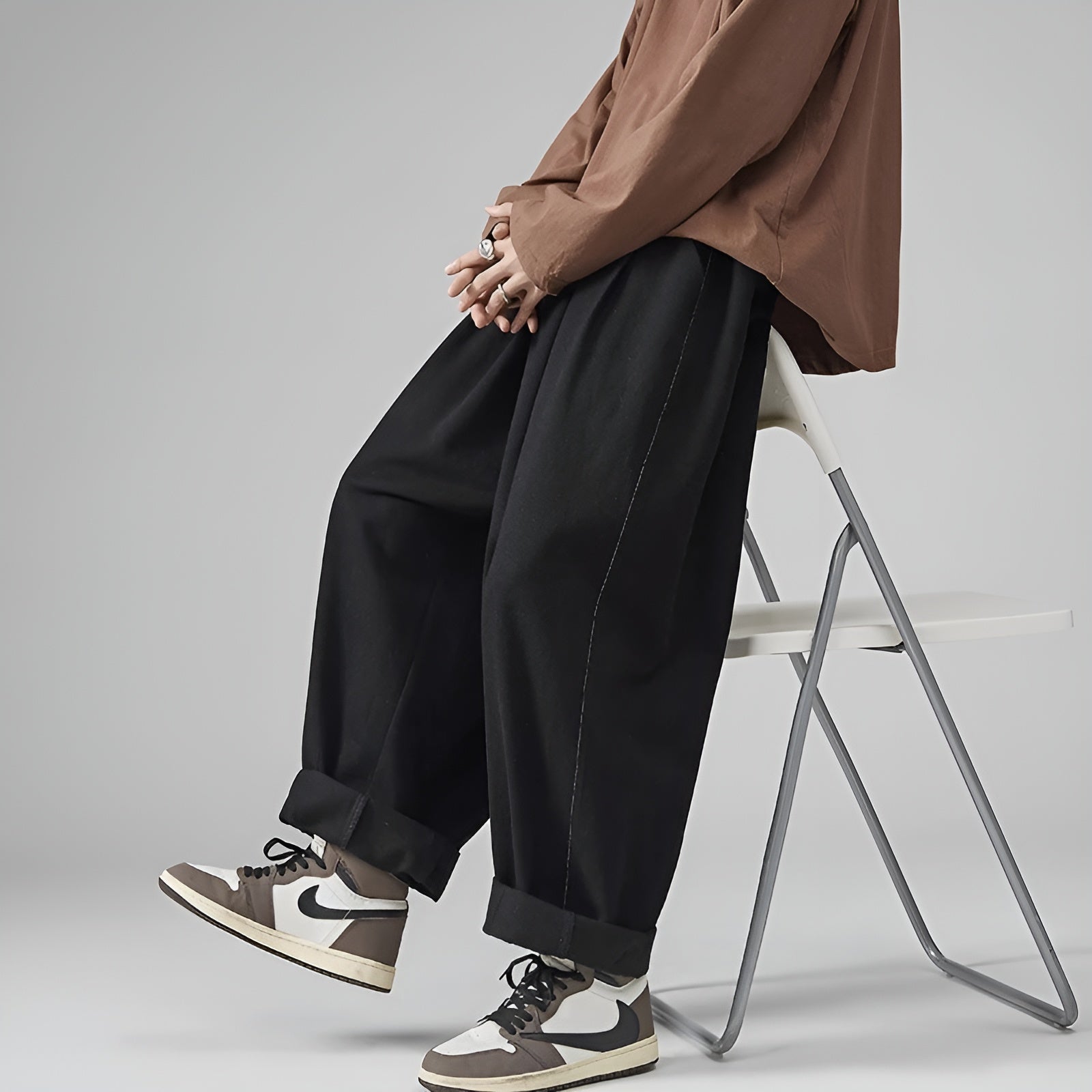 Pantalon Lanterne Oversize à Jambes Larges et Style Japonais pour Homme