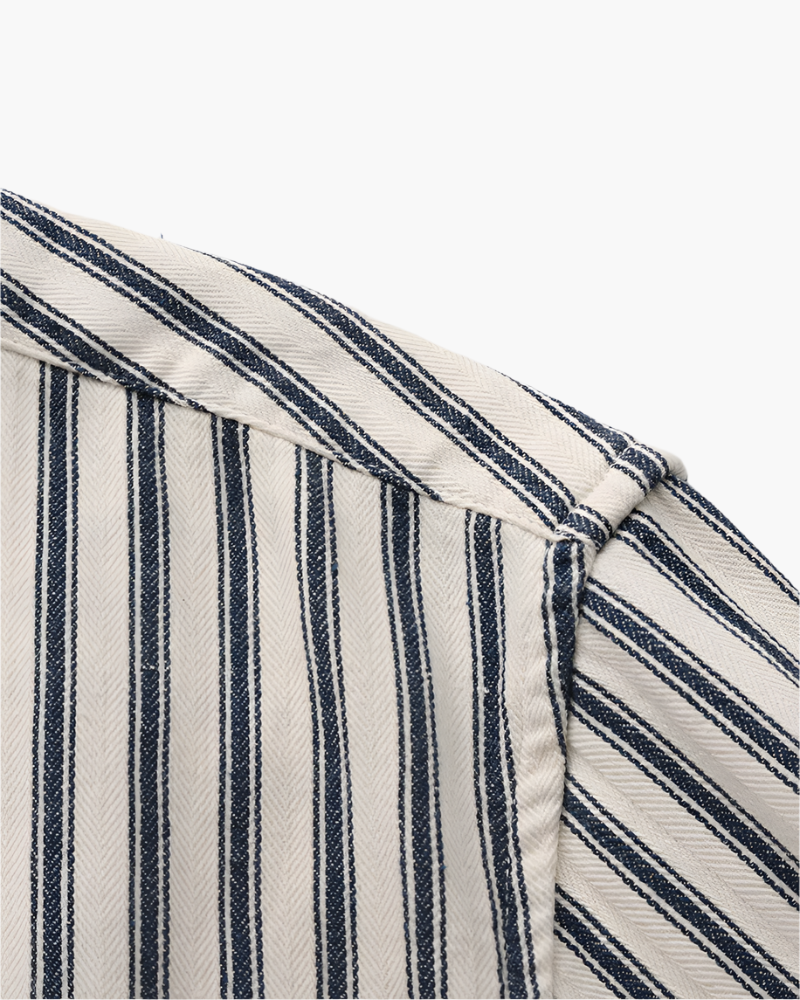 Chemise Rayée à Manches Longues en Coton Mélangé avec Poche Poitrine pour Homme