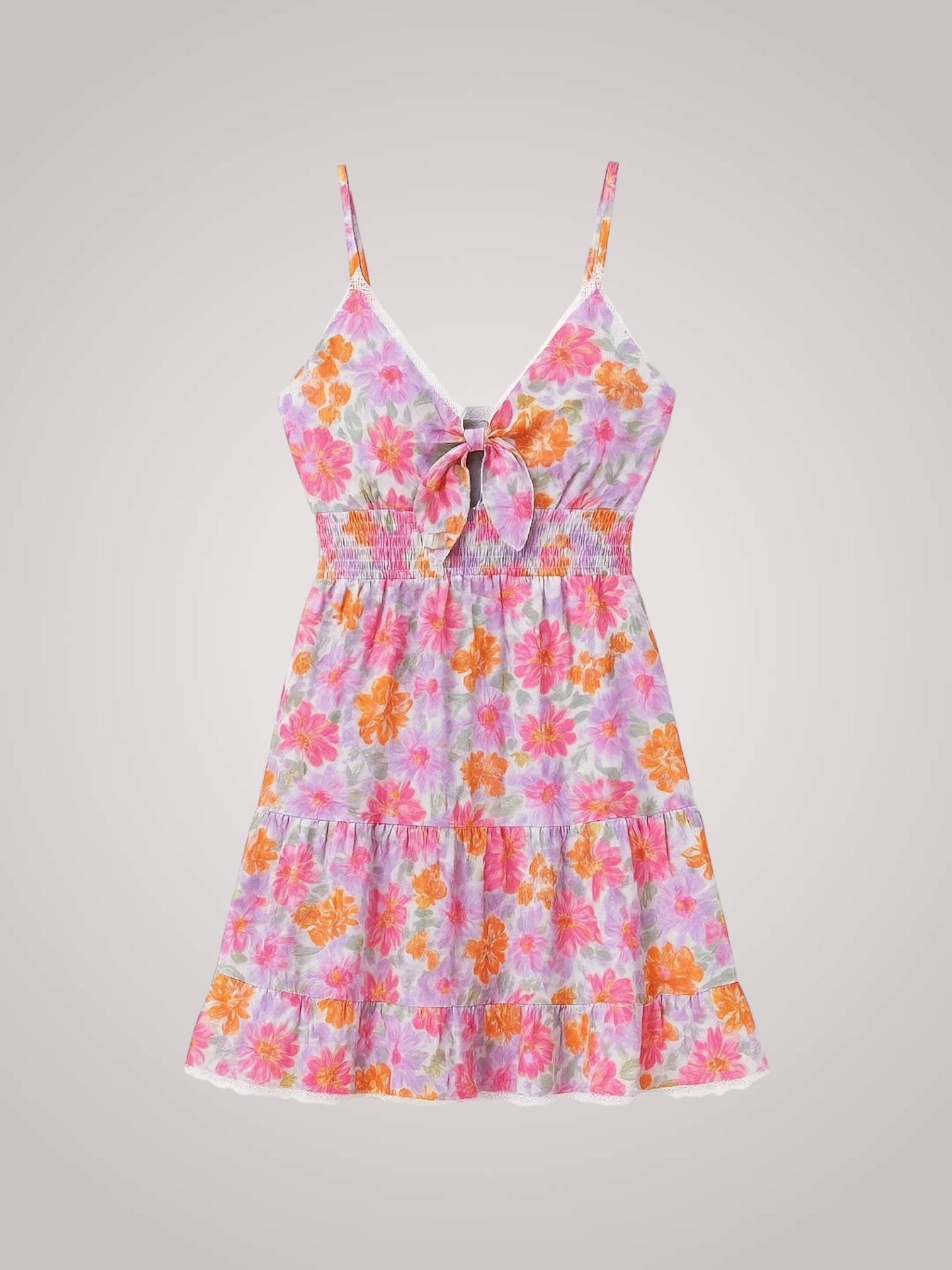 Robe courte à fleurs avec nœud