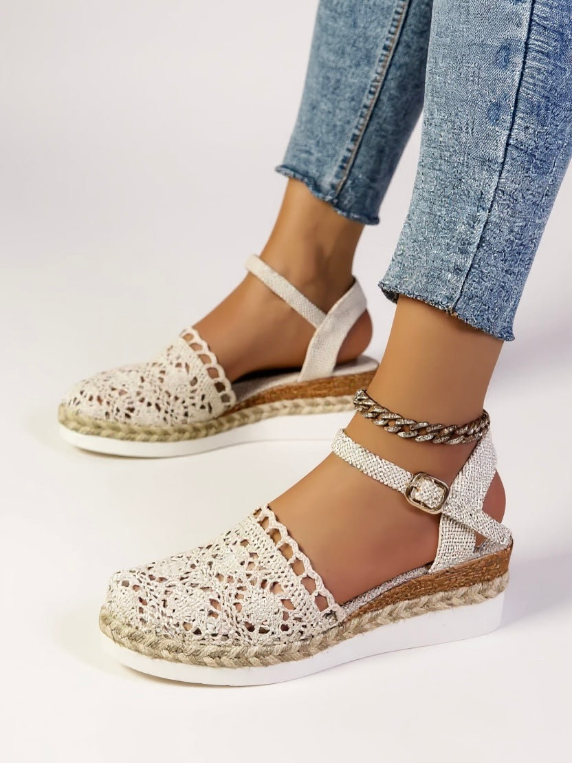 Sandali con zeppa da donna - espadrillas con cinturino alla caviglia - tempo libero