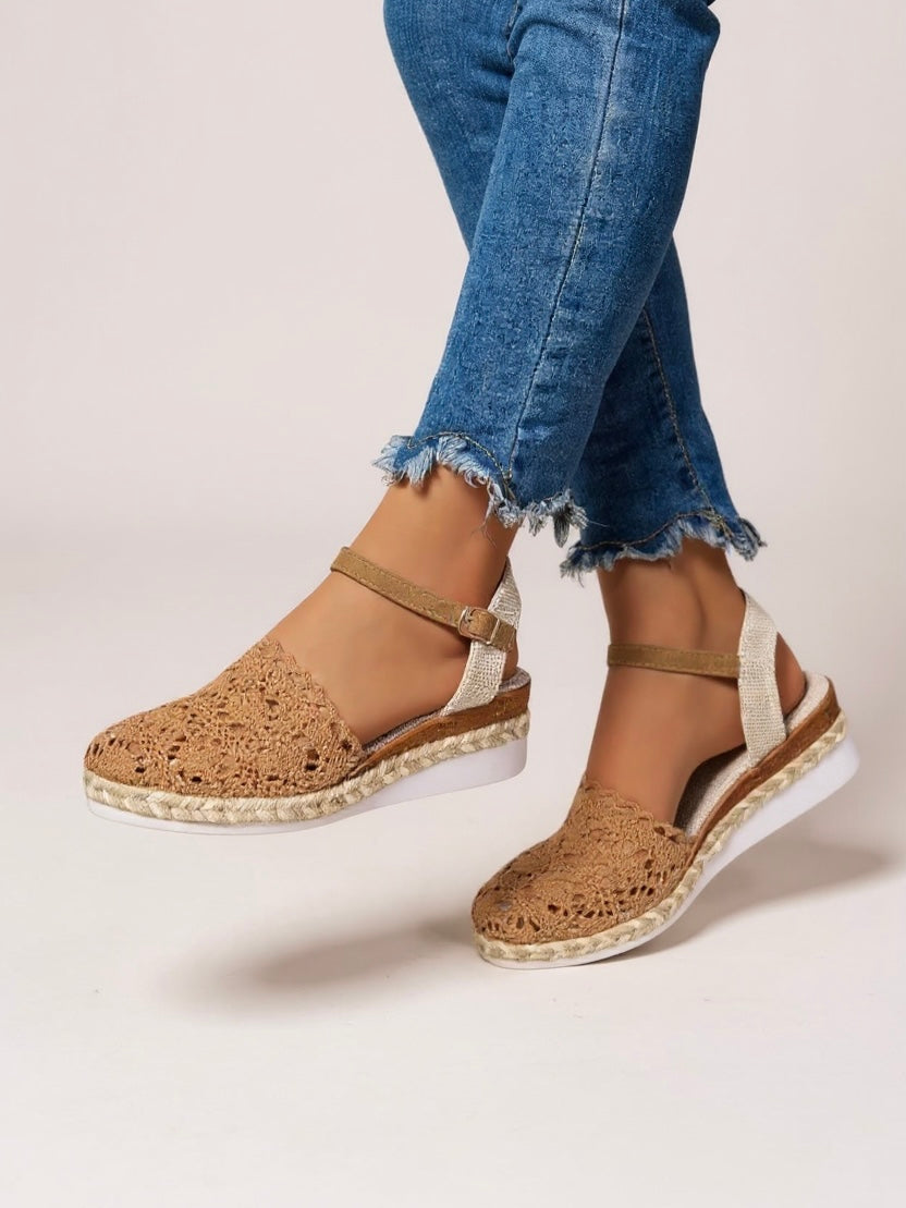 Sandali con zeppa da donna - espadrillas con cinturino alla caviglia - tempo libero