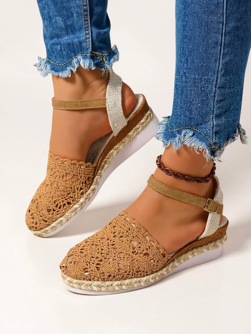 Sandali con zeppa da donna - espadrillas con cinturino alla caviglia - tempo libero