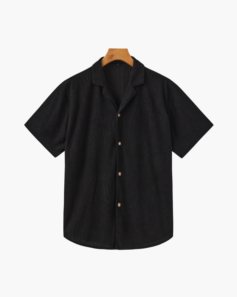 Completo Relax in Velluto a Coste da Uomo con Camicia e Pantaloncini Casual