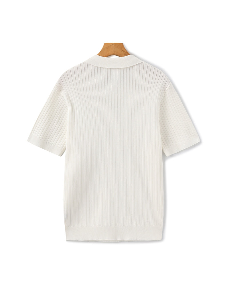 Pánské polo z žebrovaného úpletu s krátkými rukávy a otevřeným límečkem, slim fit