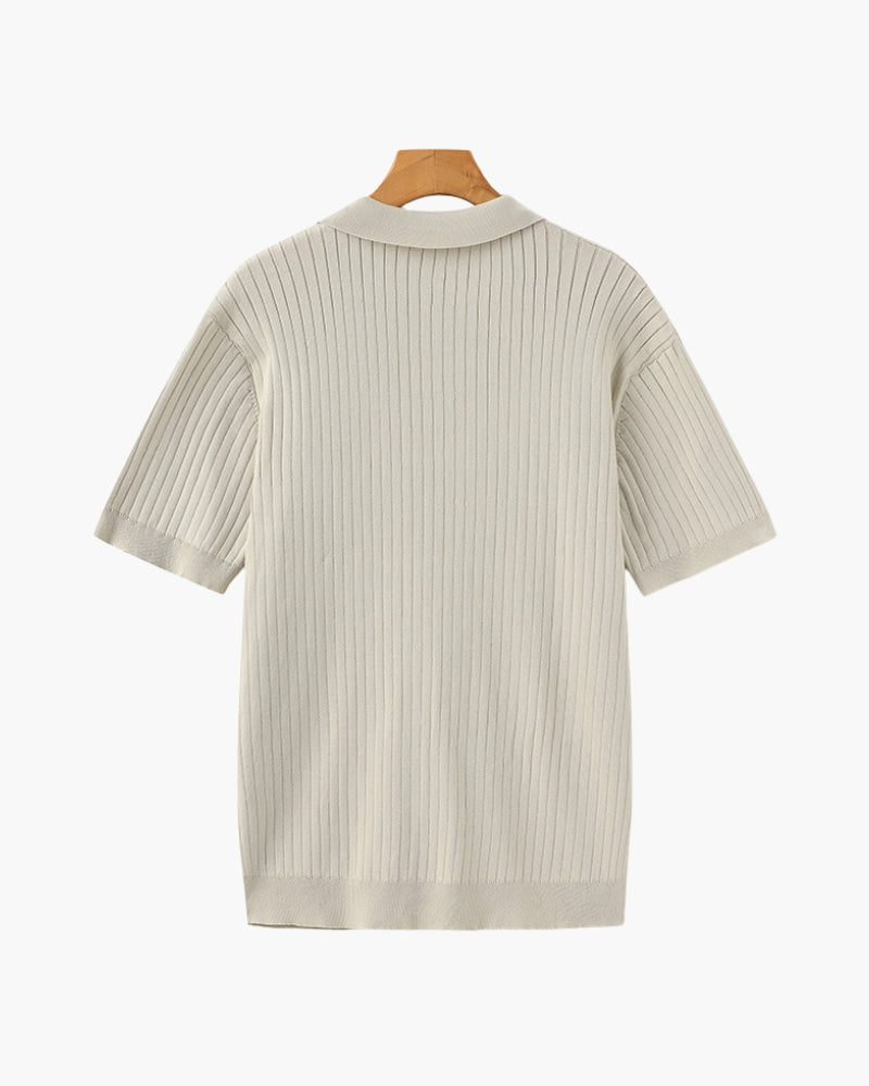 Pánské polo z žebrovaného úpletu s krátkými rukávy a otevřeným límečkem, slim fit