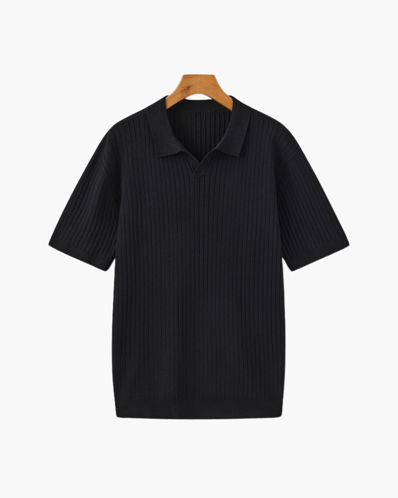 Pánské polo z žebrovaného úpletu s krátkými rukávy a otevřeným límečkem, slim fit