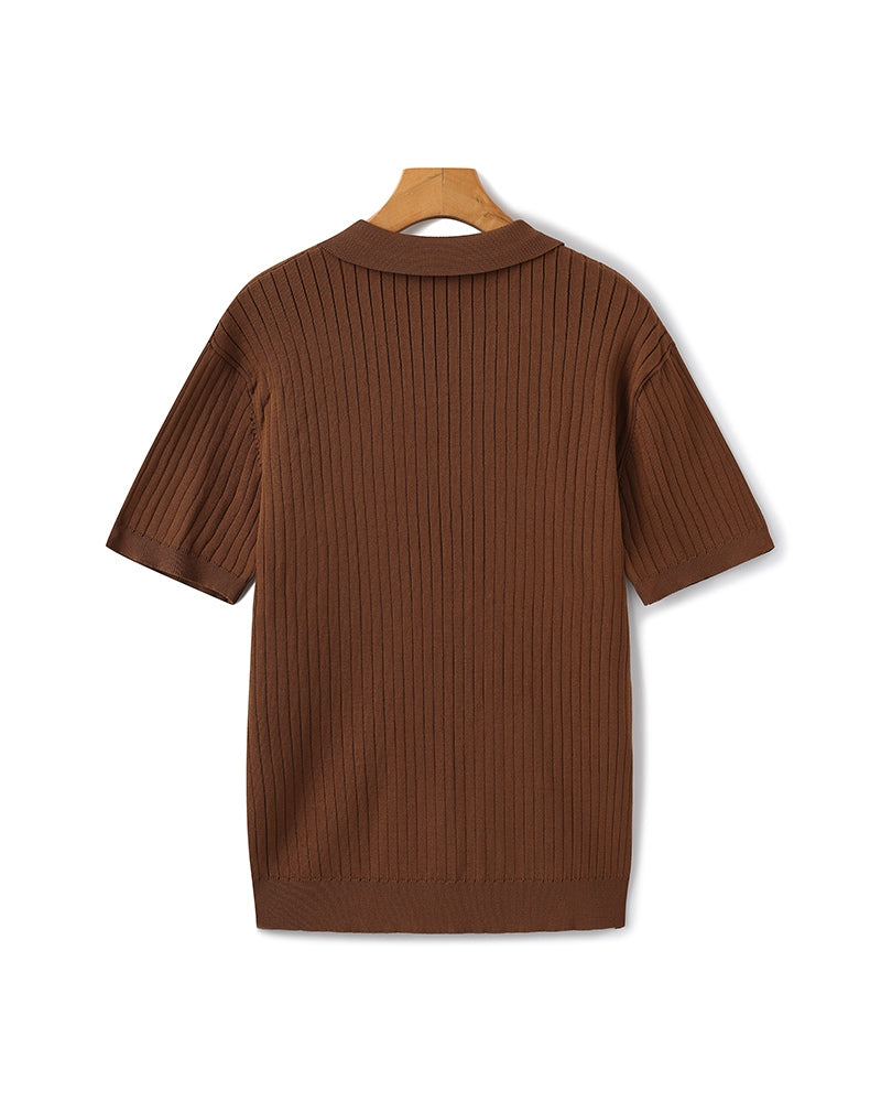 Pánské polo z žebrovaného úpletu s krátkými rukávy a otevřeným límečkem, slim fit