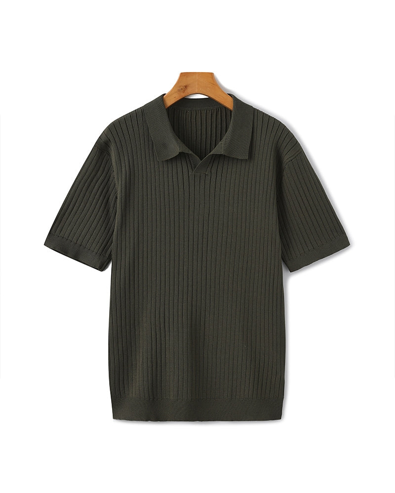 Pánské polo z žebrovaného úpletu s krátkými rukávy a otevřeným límečkem, slim fit