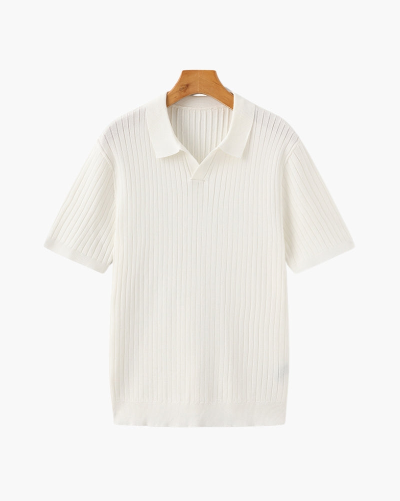 Pánské polo z žebrovaného úpletu s krátkými rukávy a otevřeným límečkem, slim fit