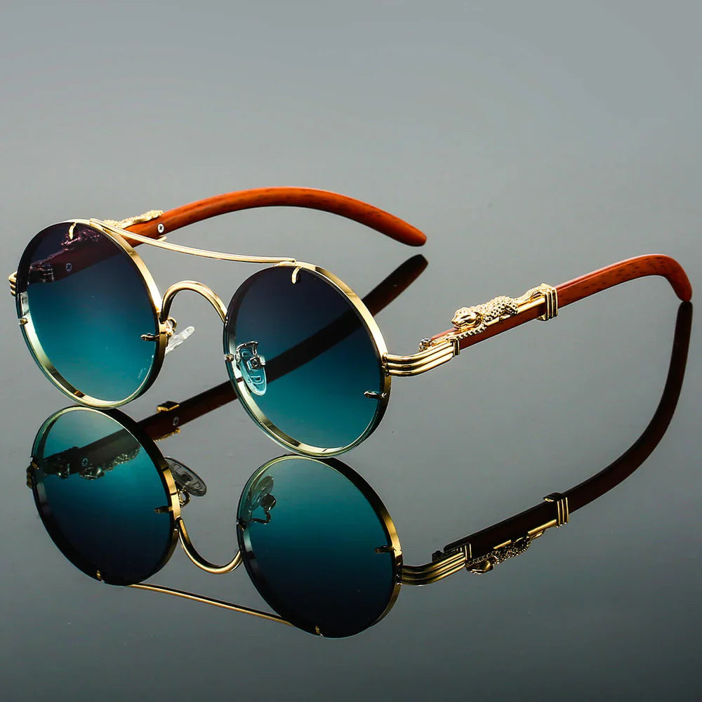 Round Metal Alloy Frame Sunglasses with Double Retro Bridge UV400