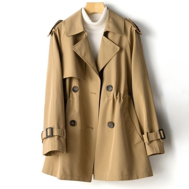 Trench-Coat Mi-Long en Polyester à Double Boutonnage et Col Rabattu pour Femme