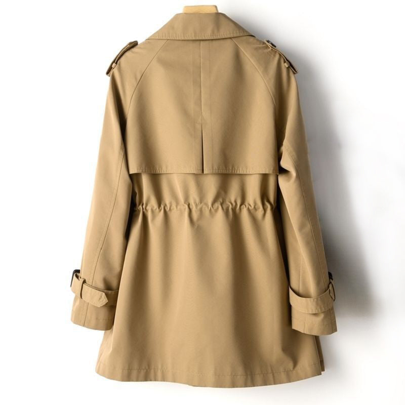 Trench-Coat Mi-Long en Polyester à Double Boutonnage et Col Rabattu pour Femme
